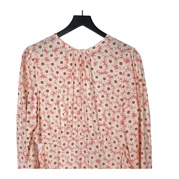 MNG Midi Dress Cut Out Daisy Floral Print Long Sleeve Pink White Womens Size XXL - Picture 11 of 16